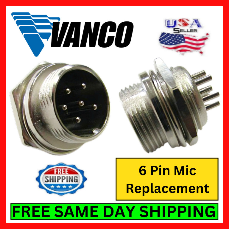 Vanco CBC6PX CB Radio Microphone 6 Pin Male Panel Jack Replacement Connector Kit
