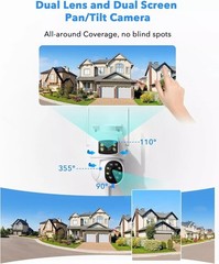 CAMCAMP Wireless Security Camera System with 10.1″ Monitor+4pcs 2K Dual Lens Cam