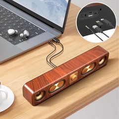 Wood Grain 4D Surround Heavy Bass 2″ 10W Retro Bluetooth Strip Audio speaker NEW