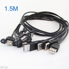1pc 1.5M/5FT USB 2.0 A Male to A Female Panel Mount Screw Hole Extension Cable