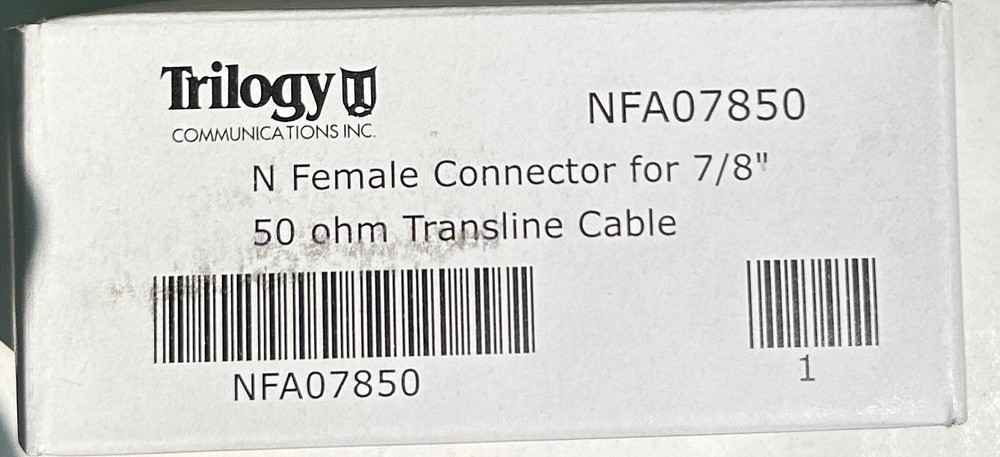 Trilogy NFA07850 N Female Connector For 7/8” 50-Ohm Hard Line Coaxial Cable