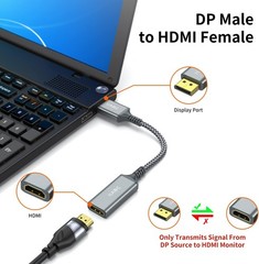 4K DisplayPort to HDMI Adapter Cable DP to HDMI Male-to-Female Gold-Plated HDR