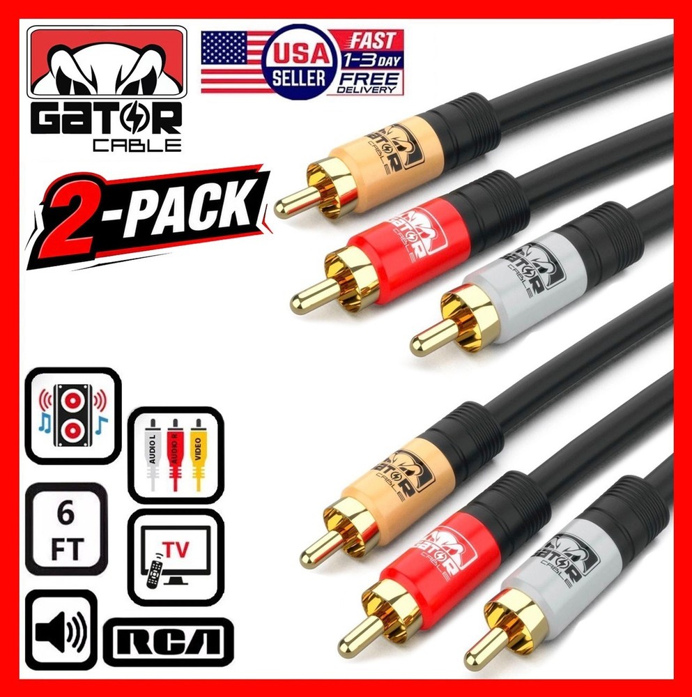 2-Pack 3-RCA Composite Cable Red White Yellow Stereo Audio Video AV TV VCR DVD