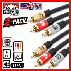 2-Pack 3-RCA Composite Cable Red White Yellow Stereo Audio Video AV TV VCR DVD
