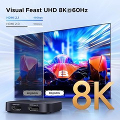 HDMI 2.1 Switch 2 in 1 Out 8K@60Hz Ultra HD Supports 4K@240Hz 4K@120Hz VRR HDR10