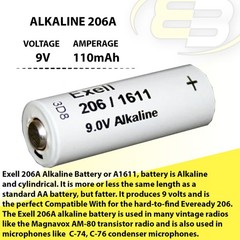Exell 206A Alkaline 9V 110mAh Battery NEDA 1611 Compatible With ER-206, H-7D