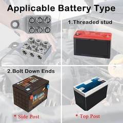 12-Way 10AWG Up to 4/0 AWG Gauge Battery Terminal Connectors, Top Post Silver