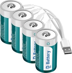 Rechargeable D Size Batteries 4 Pack with USB-C 4 in 1 Charging Cable, 1.5V L…