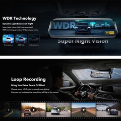 10in Dual Lens Car DVR Mirror Dash Cam Recorder Rear View Camera Parking Monitor