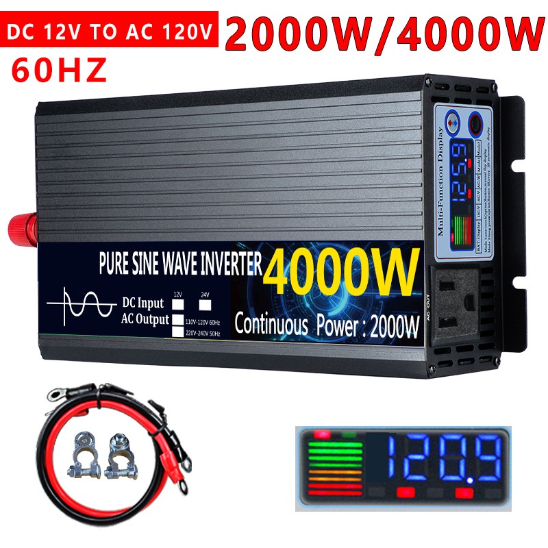 2000W 3000W 4000W Pure Sine Wave Power Inverter 12V 24V DC to 110V 120V AC