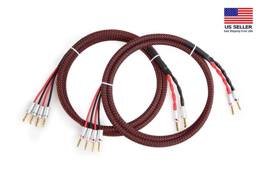 Canare 4S11 Bi-Wire Speaker Cable Pair, Red Flex Braided 2 to 4 BFA Banana.