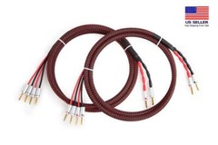 Canare 4S11 Bi-Wire Speaker Cable Pair, Red Flex Braided 2 to 4 BFA Banana.