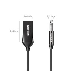 UGREEN Aux to Bluetooth 6.0 Adapter 2.76 IN * 6.3 * 0.67 IN, Dark Grey