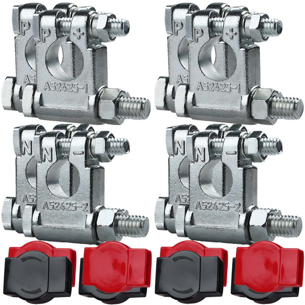8 PACK Top Post Battery Terminal Connectors End Positive and Negative W/ Covers
