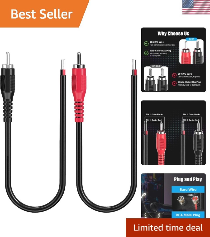 1ft RCA to Speaker Wire with Braided Shield – Superior Audio Quality