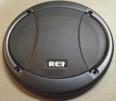 REI PAIR OF SPEAKER GRILLE COVERS 6″ DIAMETER BLACK MESH SMALL LOGO BUS RV