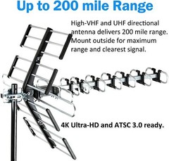 Five Star Outdoor HDTV Antenna up to 200 Mile VHF/UHF/FM ATSC 3.0 READY