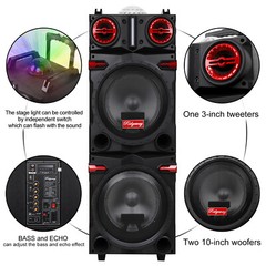 Portable Bluetooth Speaker Dual 10″ Woofers & Tweeter w/ Disco Light Mic Remote