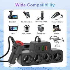 7in1 Cigarette Lighter Splitter,12V/24V Car Charger Adapter Independent Switches