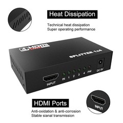 HDMI Splitter Amplifier 1 In 4 Out Duplicator Black
