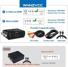 S Video to HDMI Converter, AV RCA to HDMI Converter, Includes RCA Cable + S Vide
