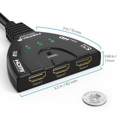Fosmon 3×1 3 Port Gold Plated 4K UHD 3D High Speed Braided HDMI Switch Plug