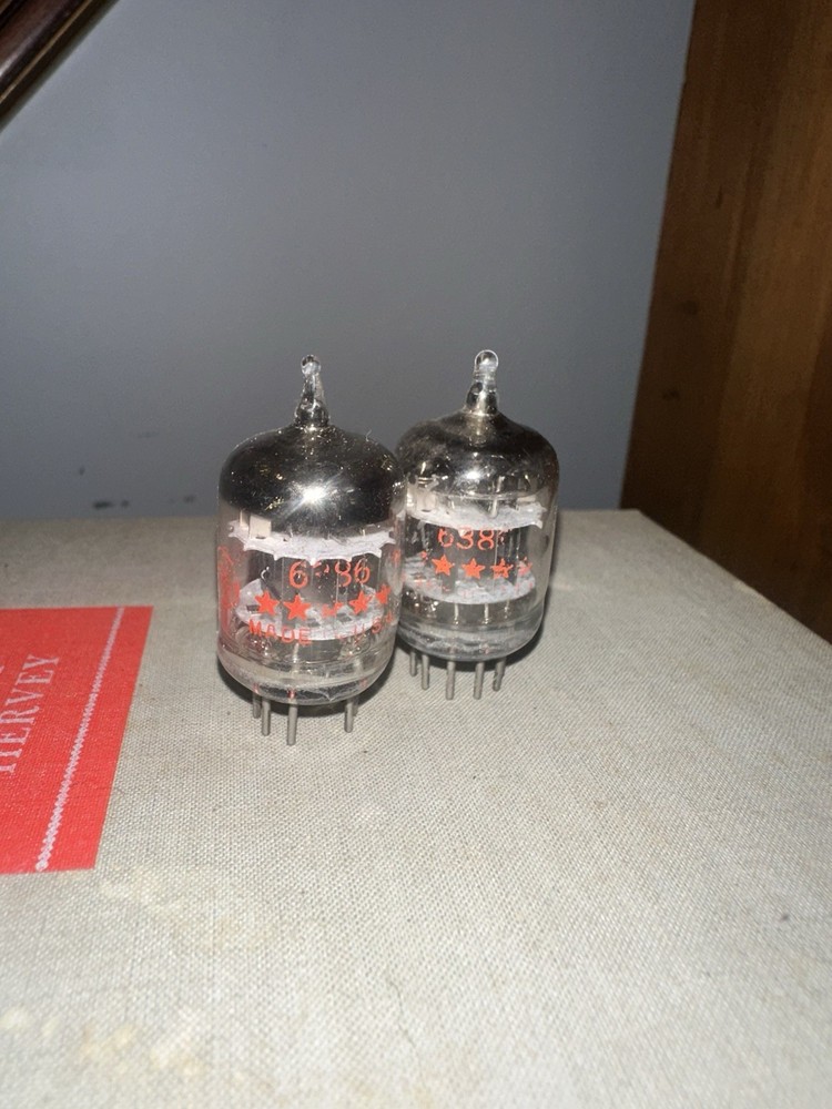 Matched Pair GE 6386 Five-Star Red Letter Vacuum Tubes Made in USA Fairchild