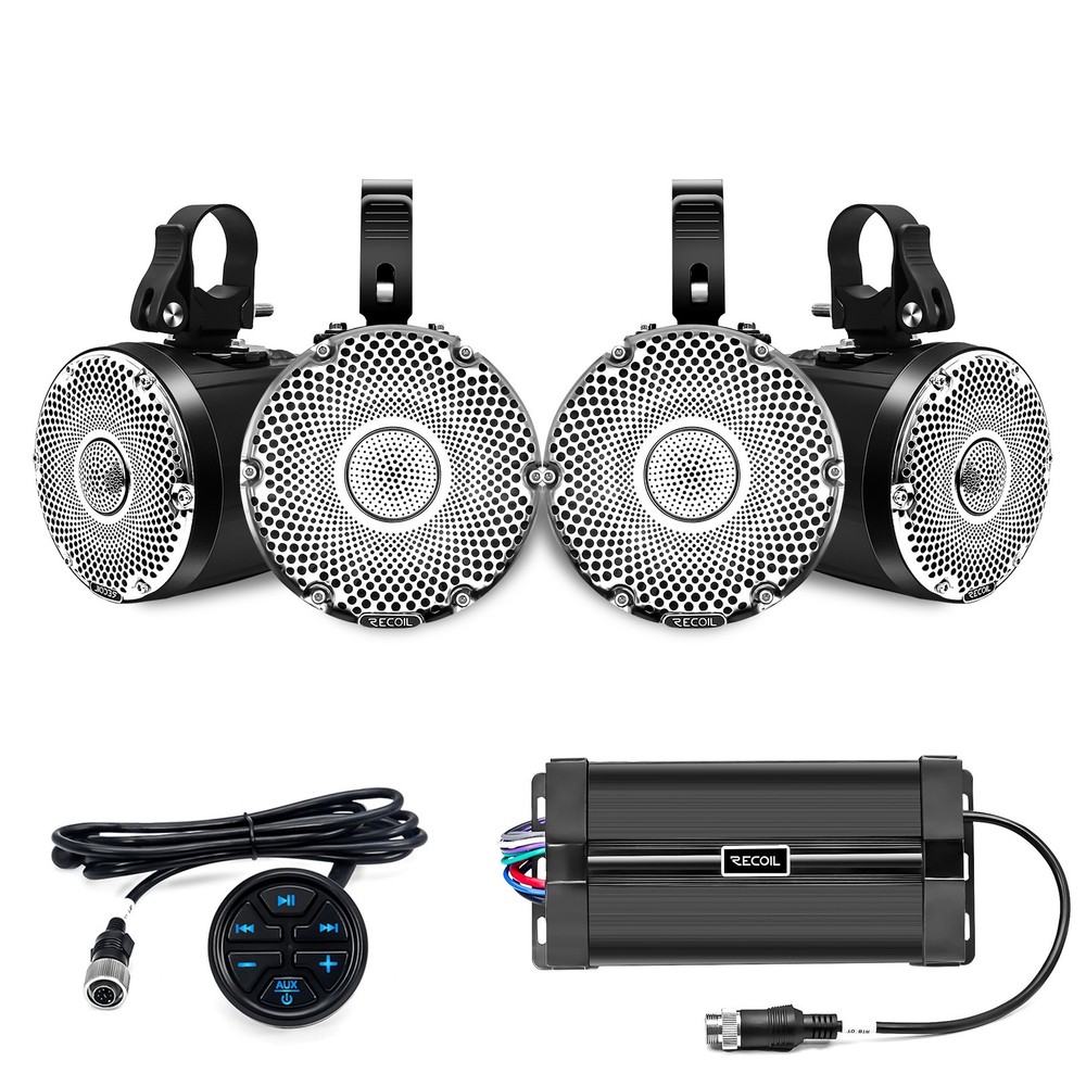 Recoil R4-Q Complete Marine 400 Watts Quad Speakers Audio System