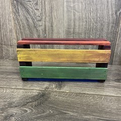 Rainbow painted Napa Valley Box 12 Music Cassette Tape Storage Wood Rack Crate