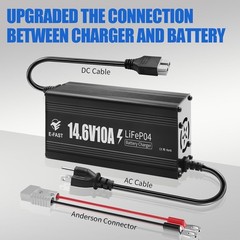 12V 10A Lithium Battery Charger, 14.6V LiFePO4 Battery Charger with Premium Alum