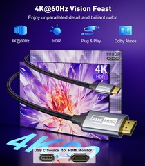 USBC to HDMI Cable 6Ft 4K@60Hz HighSpeed USB Type C to HDMI 2.0 Braided Cord …