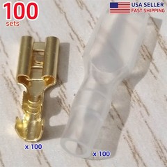 100 Sets Brass Female Spade Terminals 4.8mm Wire Connectors Insulating Sleeve US
