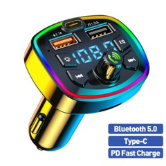 Bluetooth 5.0 Car Wireless FM Transmitter Adapter 2USB PD Charger MP3 Hands-Free