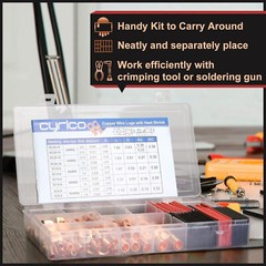 Copper Battery Cable Ends Wire Lugs Assortment Kit AWG 2 4 6 8 10 Gauge 150pcs