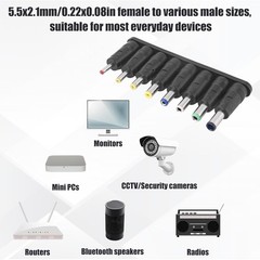 DC Power Adapter Plug Set 8-Piece Universal Barrel Connector Tips 5.5×2.1mm