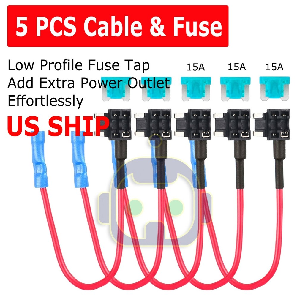 5X Add 15A Circuit Fuse Tap Micro Fuse Holder ATT Mini Low Profile + Fuse