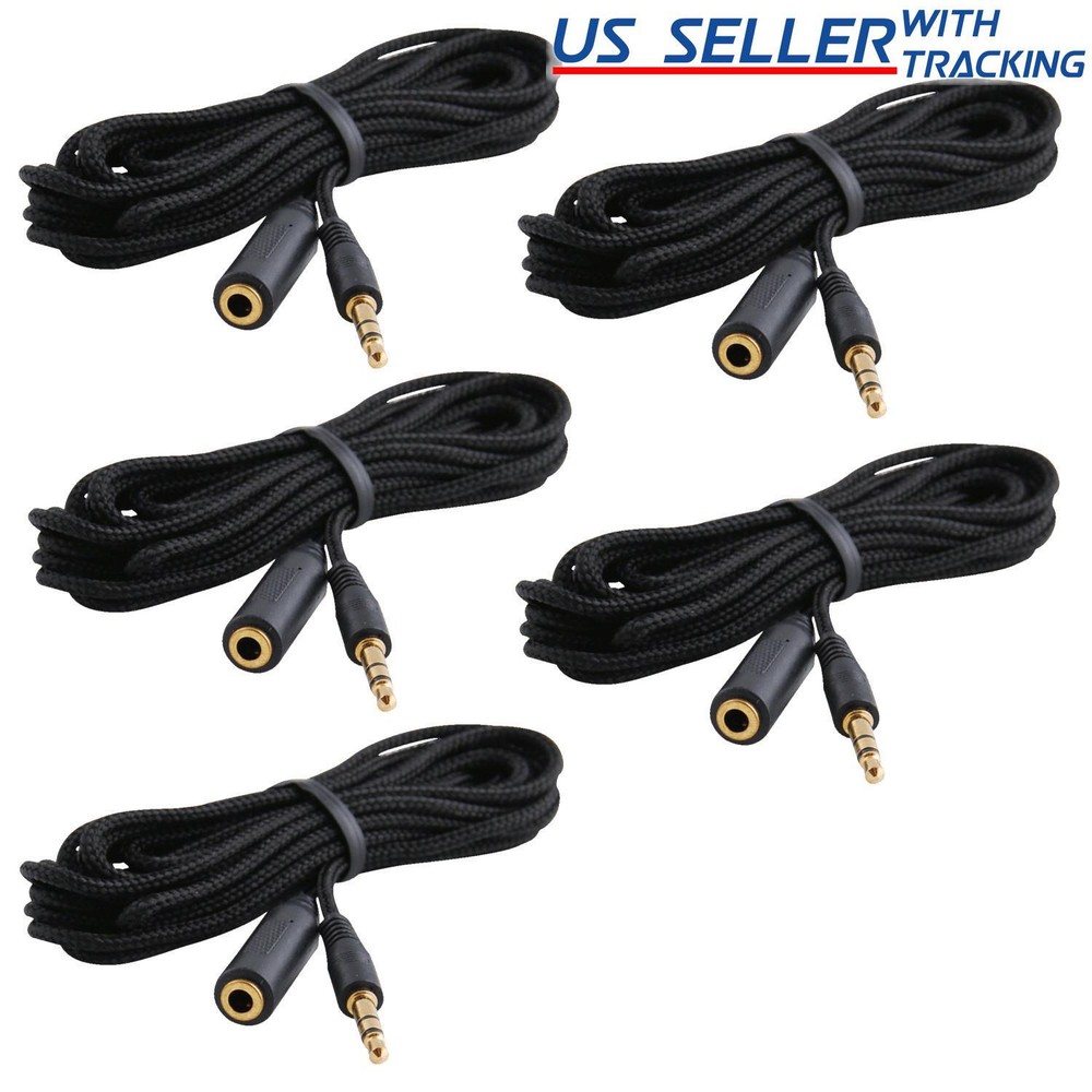 5-pack 10ft 3.5mm 1/8″ Stereo Audio Aux Headphone Cable Extension Cord M to F 5X