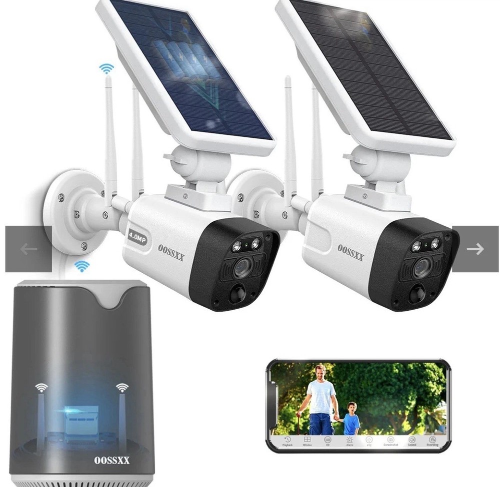 OOSSXX Solar Wireless Security 2Cameras W/Station Outdoor WiFi CCTV Night Vision