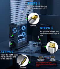 Displayport 1.4 to HDMI 2.1 Adapter 8K@60Hz/4K@120Hz Unidirectional DP Male to H