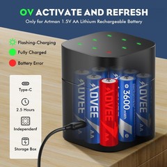 AOVEE Rechargeable AA Lithium Batteries 8 Packs with Fast Charger,1.5V 3600mW…