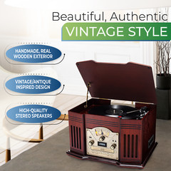 ClearClick All-in-One Turntable w/ Record Player CD Cassette Radio CD Aux USB BT