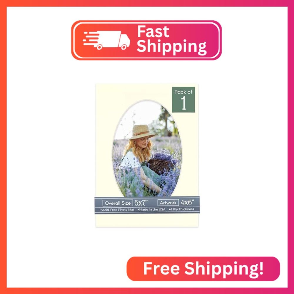 CountryArtHouse Textured Cream Acid Free 5×7 Oval Picture Frame Mat with White C