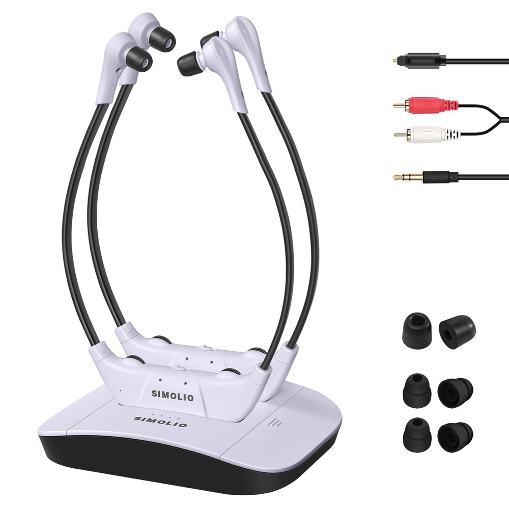 SIMOLIO Digital 2.4GHz Dual Wireless TV Headsets for Hearing Imparied, NEW