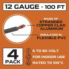 12 Gauge Primary Wire – 4 Roll Assortment Pack – 100 Ft of Copper Clad Aluminum