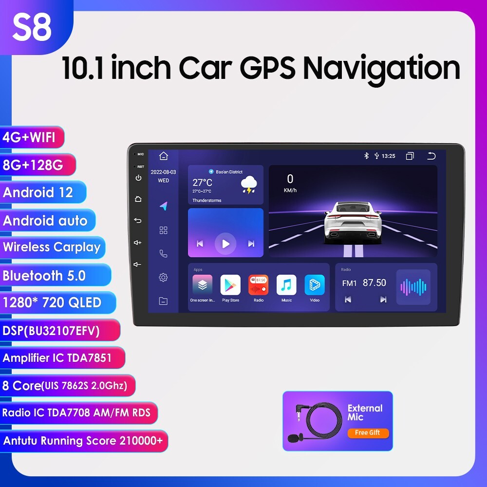 8G+128G 10.1″ Android 12 Car Stereo Radio Head Unit GPS Navi BT-5.0 DSP Carplay