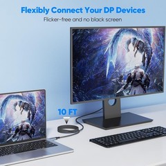 Display Port Cable 10 ft, DisplayPort 2.1 16K@60Hz 8K@120Hz 4K@240Hz 2K@360Hz…