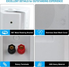 Herdio 4x 6.5″ 800W Outdoor Bluetooth Speakers Waterproof Wall Mount Speaker