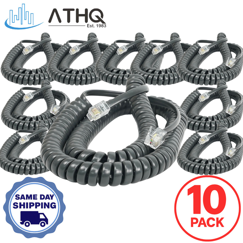 LOT OF 10 Curly Coil Cord 12 Foot Replacement Black Handset AT&T Landline Phone