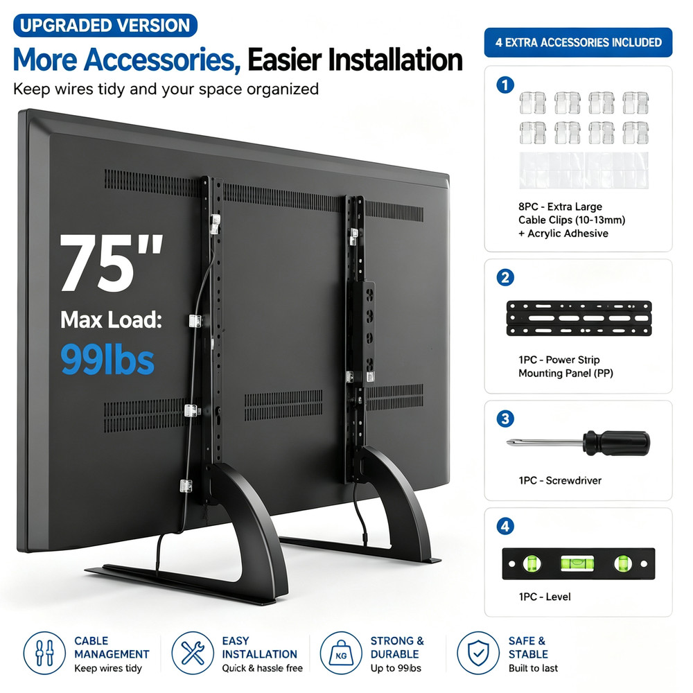 UNIVERSAL TV STAND BASE TABLETOP VESA PEDESTAL MOUNT FOR LCD LED TV 37-75″