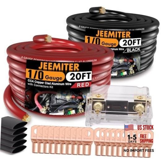 1/0 Gauge CCA Wire Battery Cable Copper Clad Aluminum 40FT Wire + ANL Fuse